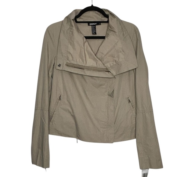 DKNY NWT Tan/Chino Moto style Cotton Blend Fall/Spring Jacket W/Lacing Details 8 - Picture 1 of 14